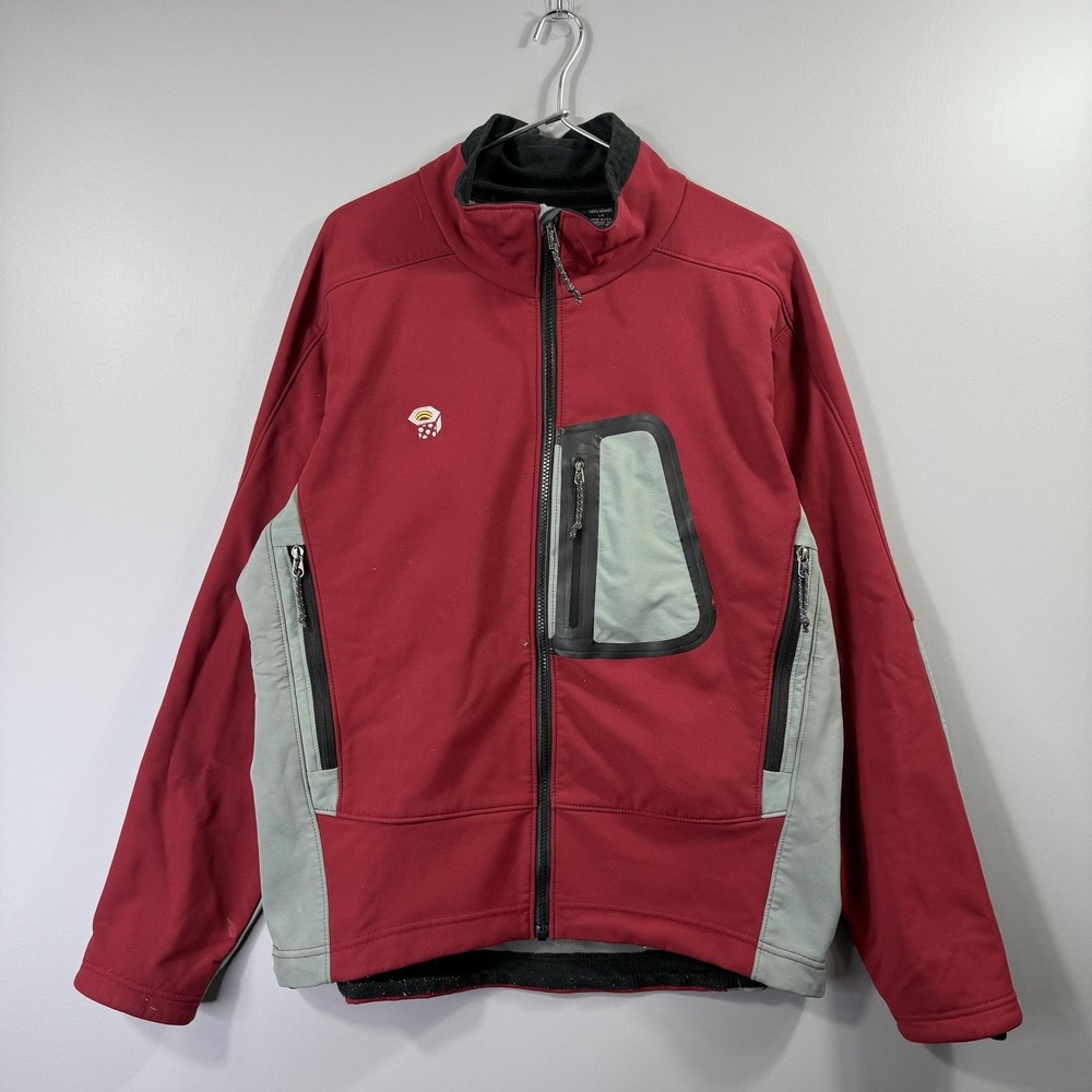 Mountain Hardwear Jacket Mens Large Red Gray Windstopper Softshell Fleece